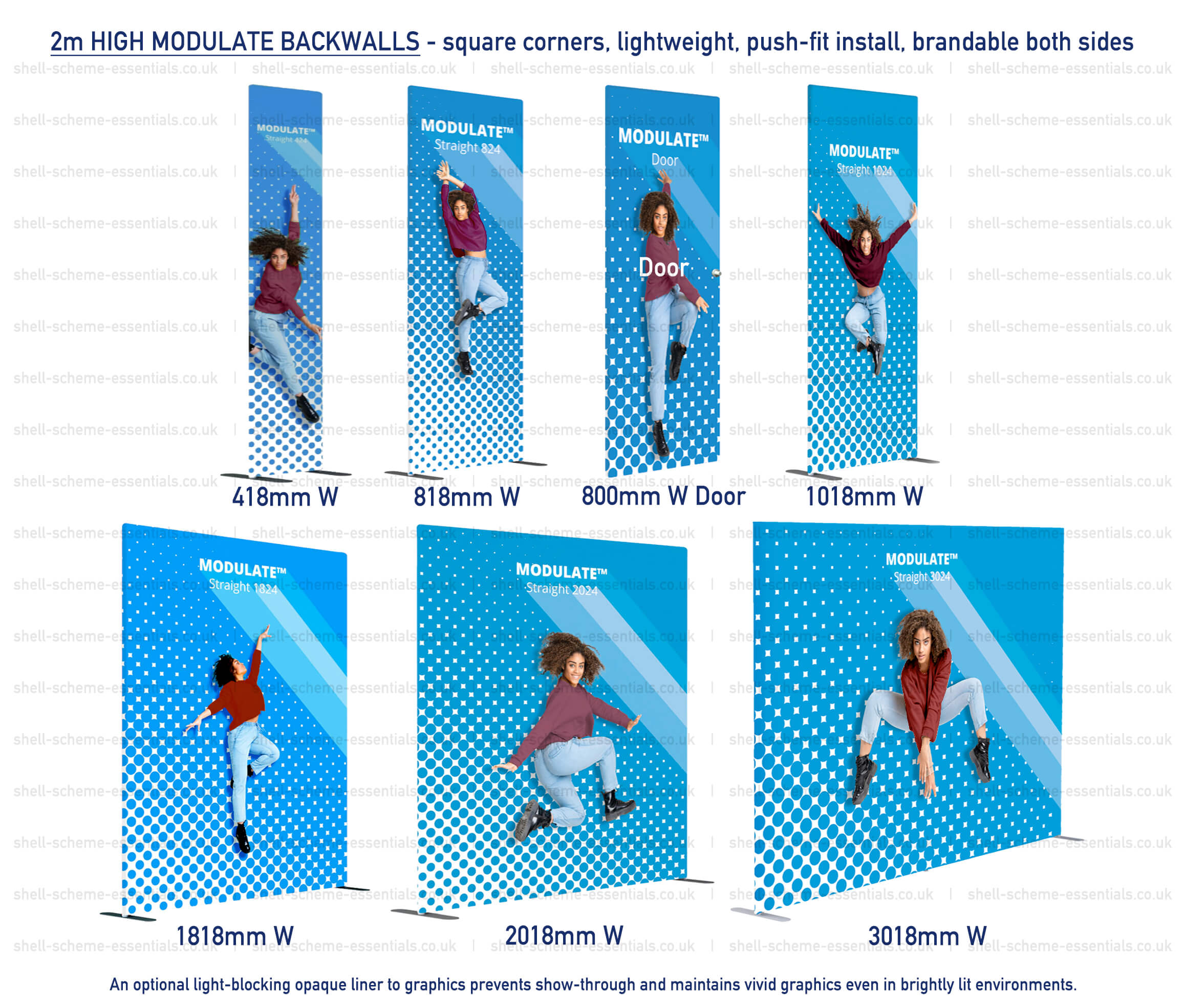 2m tall Modulate straight exhibition back walls